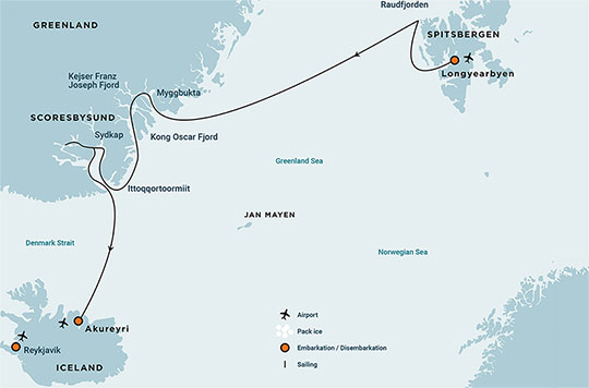 Wunder der Arktis - Routenkarte - Oceanwide Expeditions