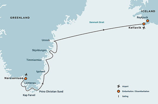 Naturwunder Grönland - Routenkarte - Oceanwide Expeditions